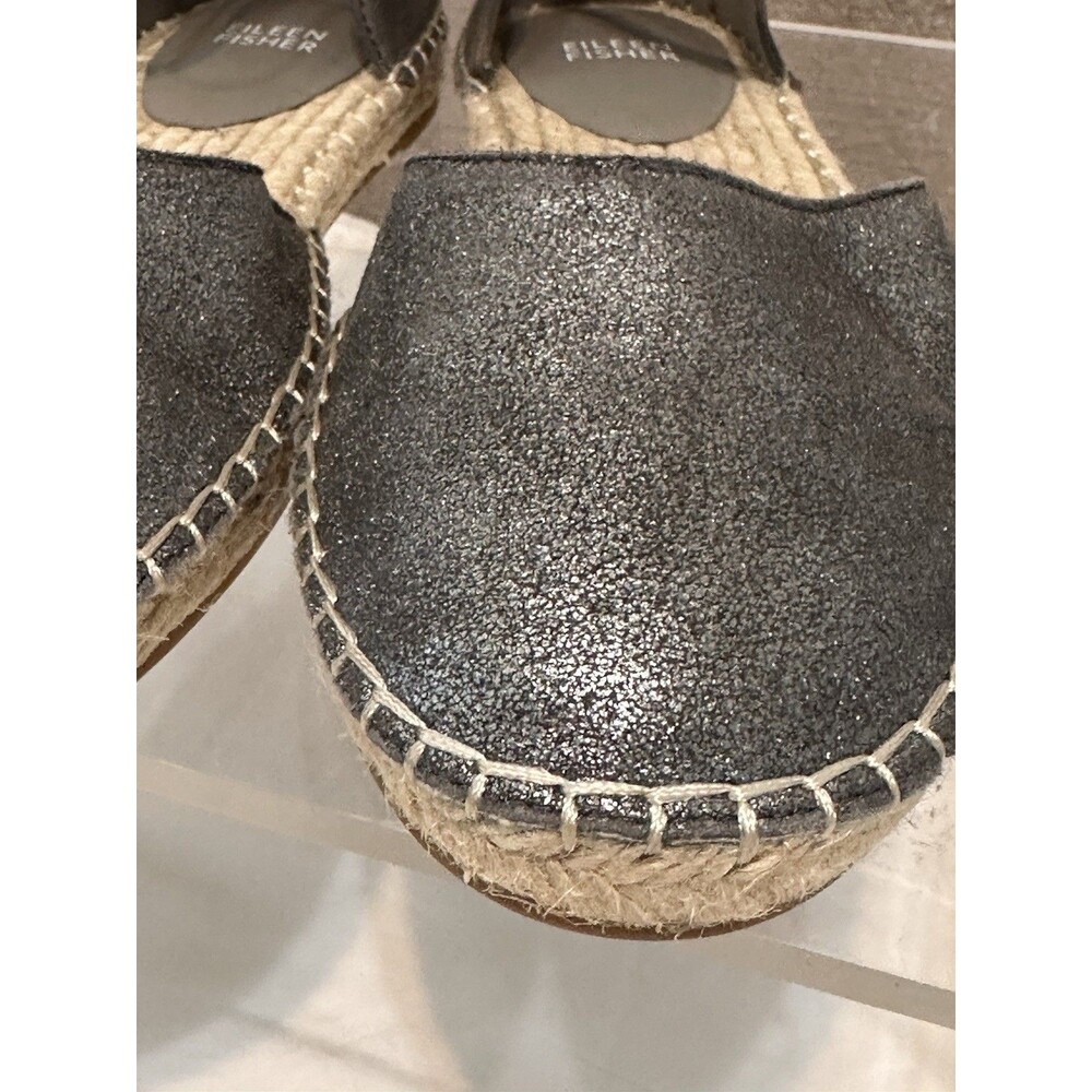 Eileen Fisher Lala Espadrilles Shoes Soft Pewter Metallic Flats US 8.5 EUC - Picture 14 of 16